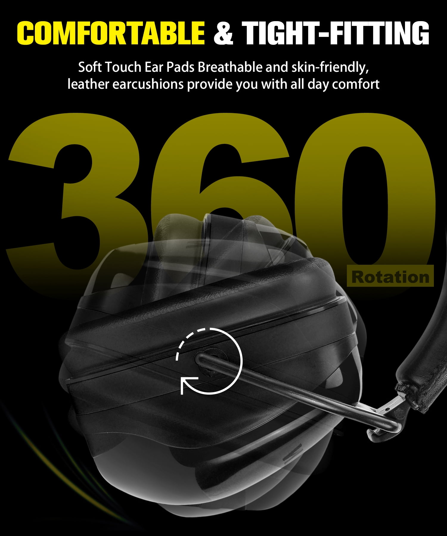 ZOHAN 012 Noise Cancelling Headphones for Adults,34dB SNR Noise Reduction Ear Muffs,Autism Sensory Ear Protection Earmuffs for Construction,Lawn Mowing,Shooting,Jam -Black