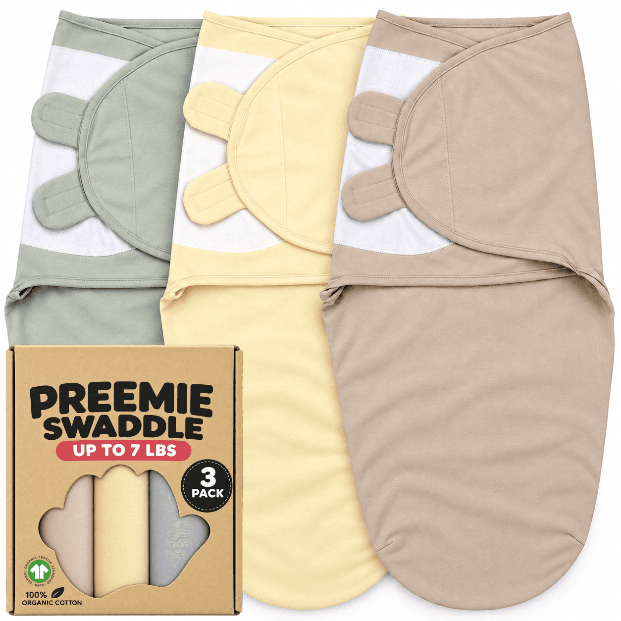 Bublo Baby Preemie Swaddles 4-7 lbs - 3-Pack Premature Babies Swaddle Sleep Sack - Organic Cotton - Premature Infant Sleeping Sack - Easy Adjustable Baby Swaddle Blanket Wrap