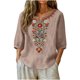 thumbnail image 1 of Neewe Women's Embroidered Tops 3/4 Sleeve Traditional Boho Shirts for Women V Neck Peasant Tunic Blouses, 1 of 8