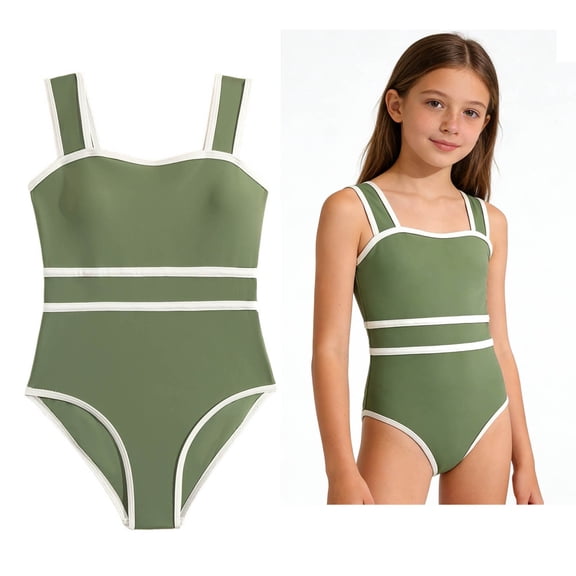 Girls 1 Piece Swimsuit Sleeveless Swimming Suits Quick Dry Swimwear with Padded Girls' Swimwear 7-8 Years