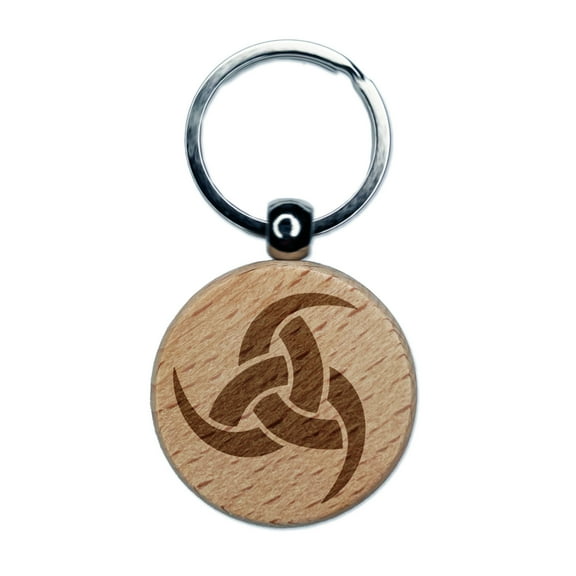 Horns of Odin Triple Viking Symbol Round Keychain Charm Tag - Engraved Wood