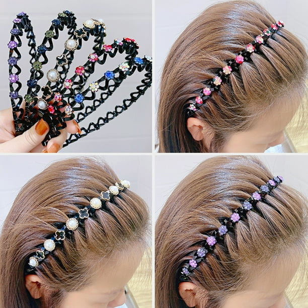 Flmtop Women Headband Wave Rhinestones Headdress Korean Style Good Elasticity Hair Hoop for Dating Walmart