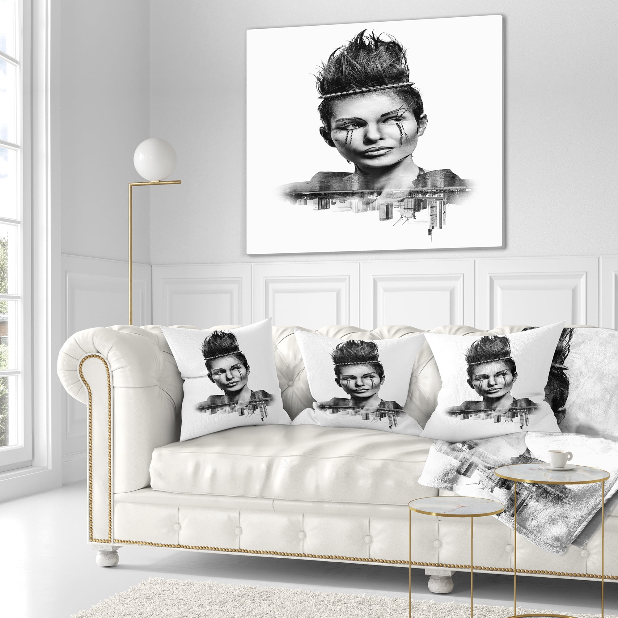Designart Double Exposure Woman With Hair - Portrait Throw Pillow - 18x18