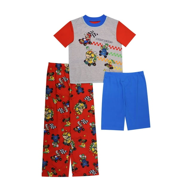 Pijama de manga corta para niños de Mario Kart, juego de 3 piezas de pijamas para niños FamTogether Ropa de dormir