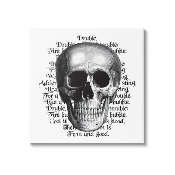 Spooky Skull Layered Vintage Script Hex Text Fairy Tales & Fantasy Graphic Art Gallery-Wrapped Canvas Print Wall Art