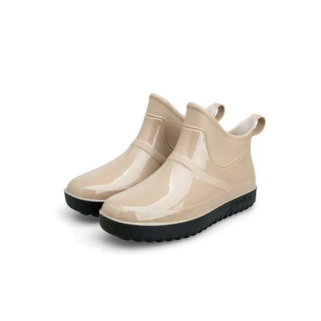 MAWCLOS Womens Garden Shoes Wide-Calf Rain Boots Lightweight Round Toe Waterproof Booties Slip Resistant Raining Work Shoe khaki 9(W)