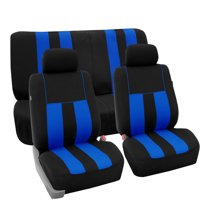 FH Group Striking Striped Seat Covers fro Auto, 2 Headrest Cover Full Set,  Black and Blue