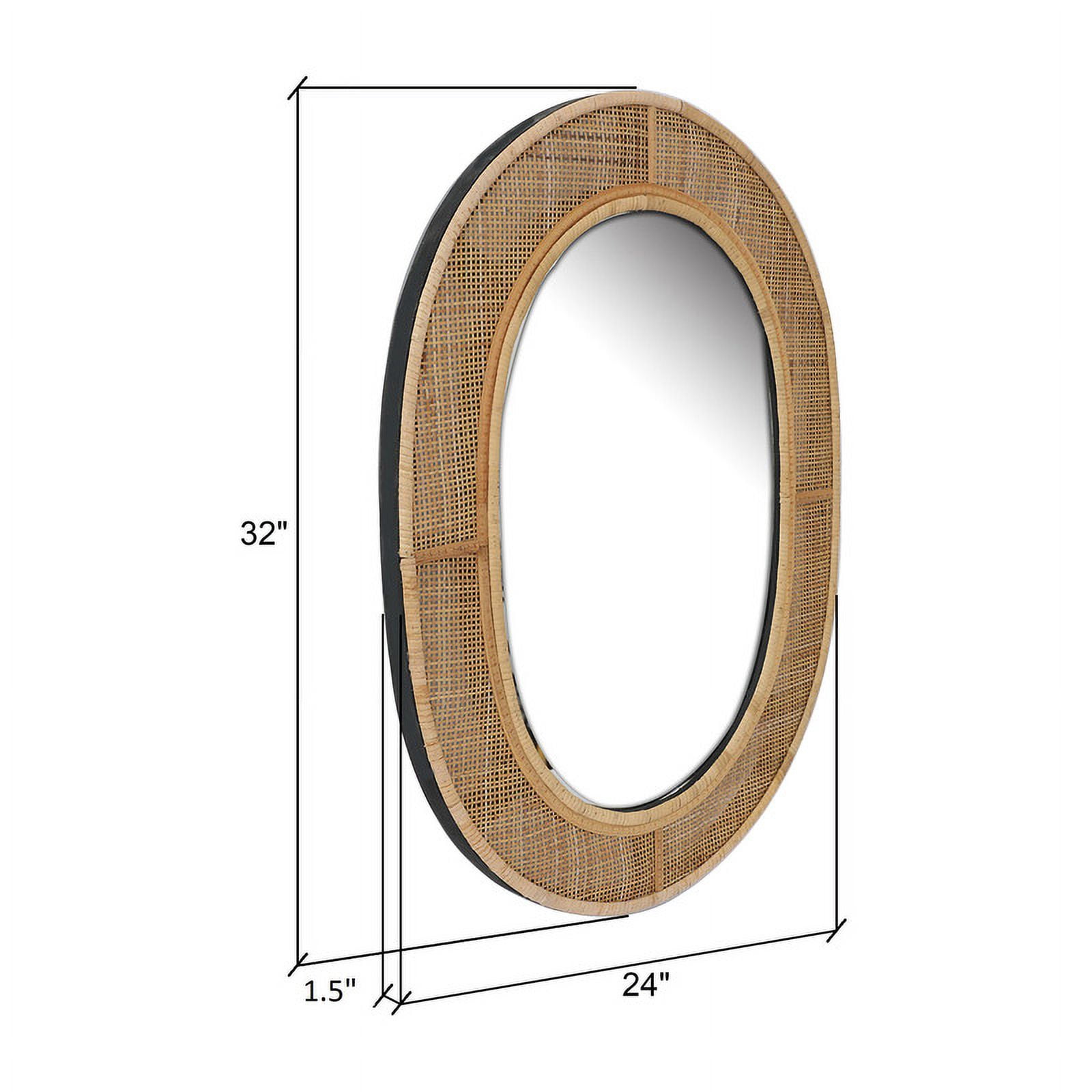 Brinley Tan Rattan-Bamboo Oval Boho Wall Mirror