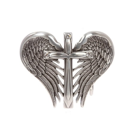 Cross Cool Belt Buckle - Women's Western Silver heart and Winged Cross Belt Buckle