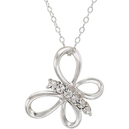 Petite Expressions Diamond Accent Butterfly Pendant in Sterling Silver, 18"