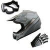 WOW Updated Youth Motocross Helmet Kids Motorcycle Bike Helmet HJOY Spider Black + Goggles + Skeleton Black Glove Bundle