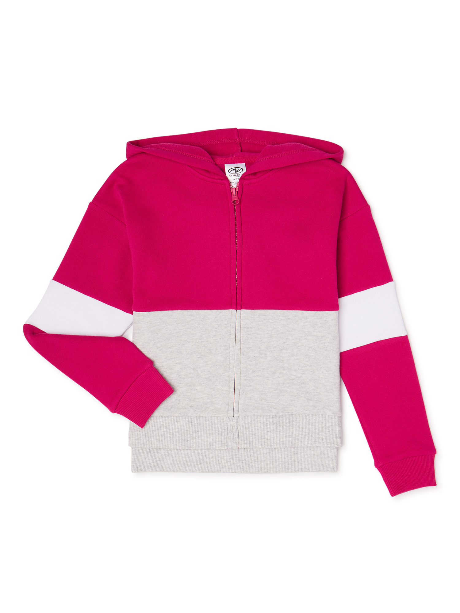 Athletic Works Girls Colorblock Fleece ZipUp Hoodie, Sizes 418 & Plus