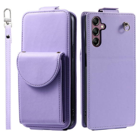 Allytech Wallet Case for Samsung Galaxy A05s with Hand Strap & Shoulder Strap, Flip Premium PU Leather Case with Credit Card Slots, Kickstand Magnetic Closure Shockproof Protective Case, Purple