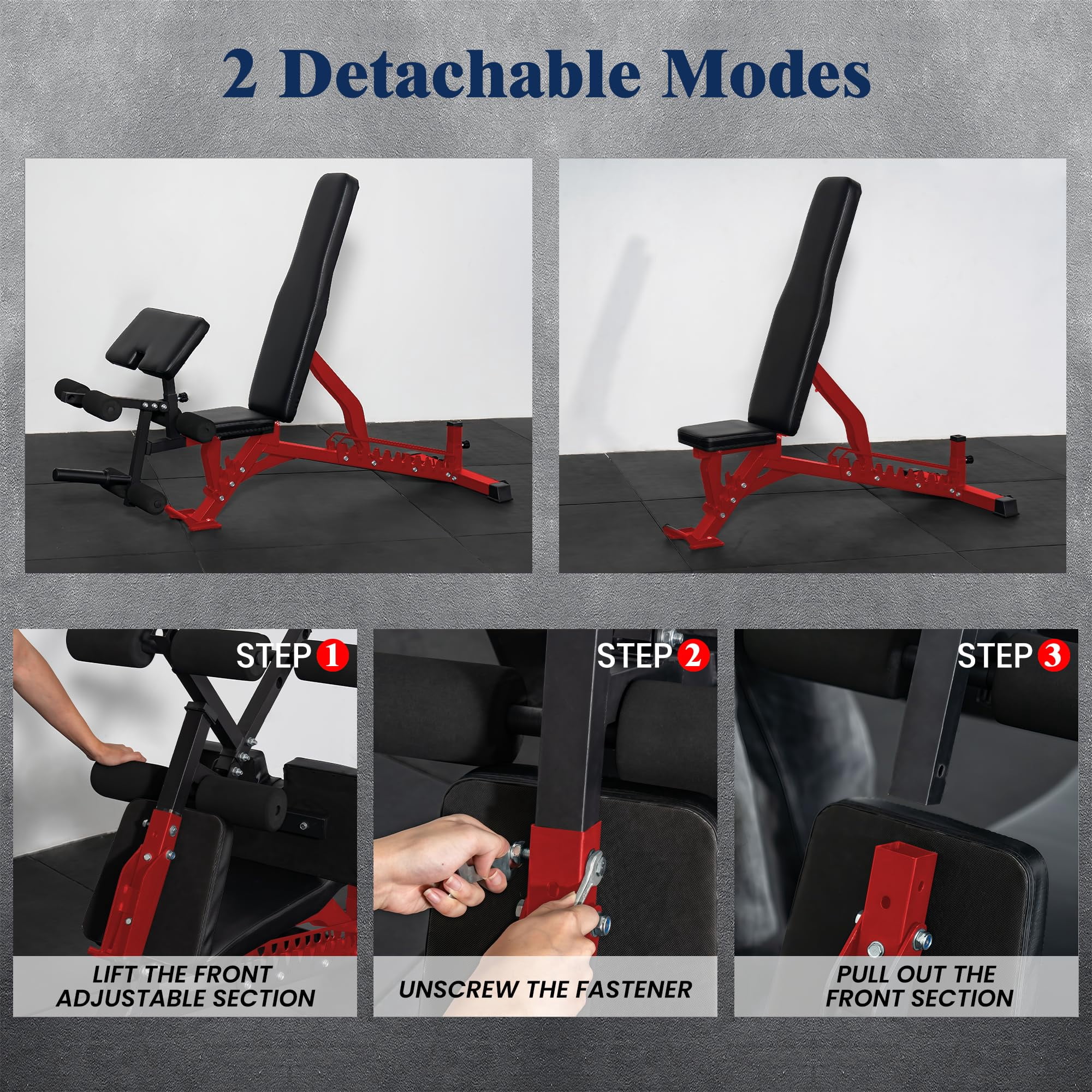Adjustable Weight Bench, Adjustable Flat Incline Decline Home Gym Bench, Heavy-Duty 12-Gauge Steel Frame with Leg Extension and Preacher Pad for Small Space Apartment Room