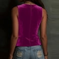thumbnail image 5 of Vintage Velvet Vest for Women V Neck Cropped Sleeveless Casual Button Down Waistcoat Tops Regular Fitted Jacket Waistcoat Summer Trendy Going Out suits For Womens Fashion Womens Tops Hot Pink XL, 5 of 7