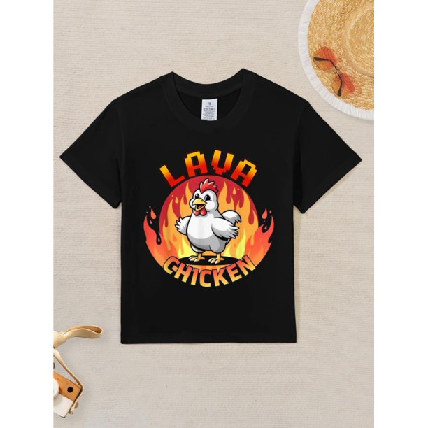 Camiseta divertida con diseño de pollo de píxeles cocido para niños, juego divertido, estética, gráfica, para niños, lindas camisetas para niños, camisetas de tendencia para niños