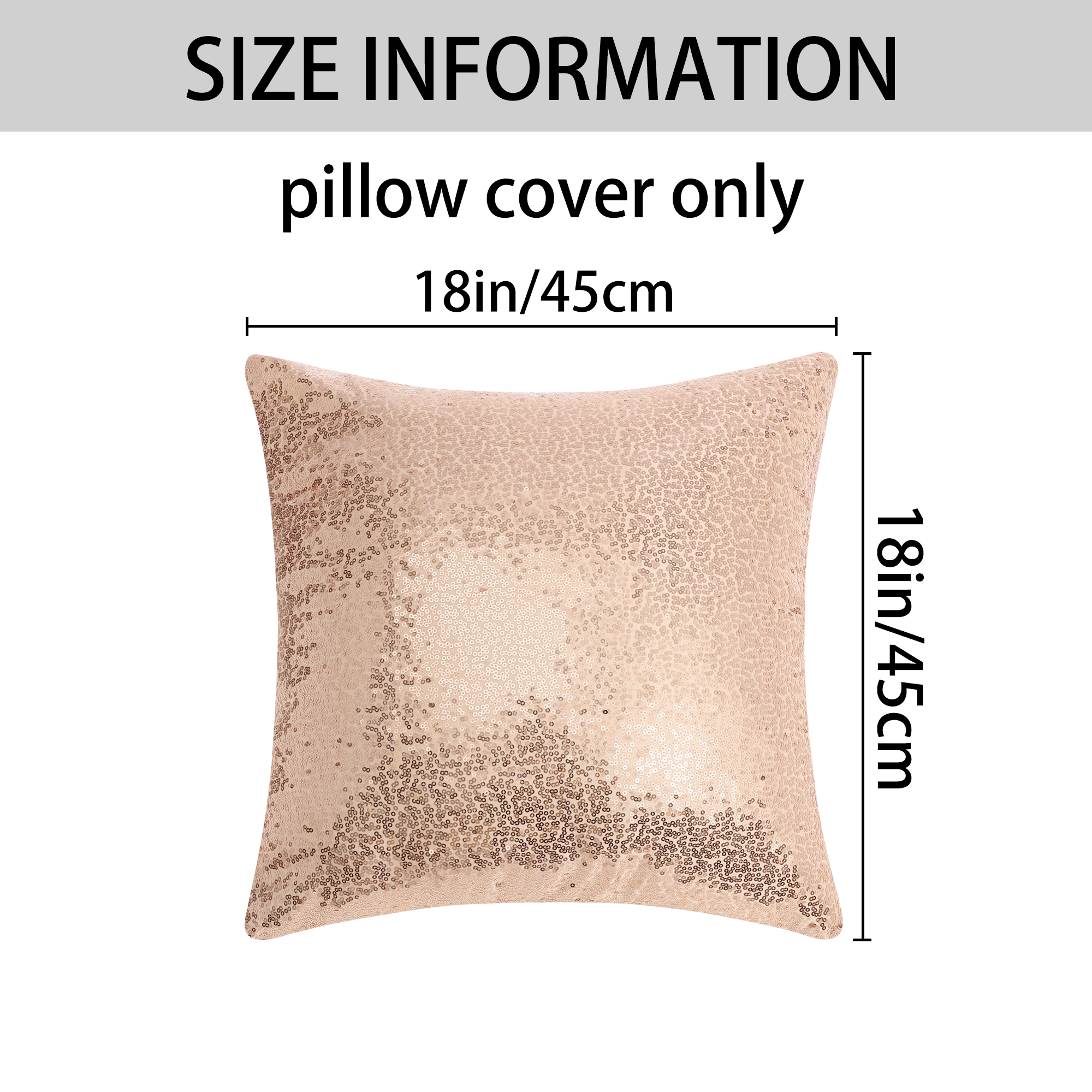 Unique Bargains Sequin Throw Pillow Covers 2 Glitter Decorative Pillow Cases Cushion Cover Rose Gold 18" x 18"