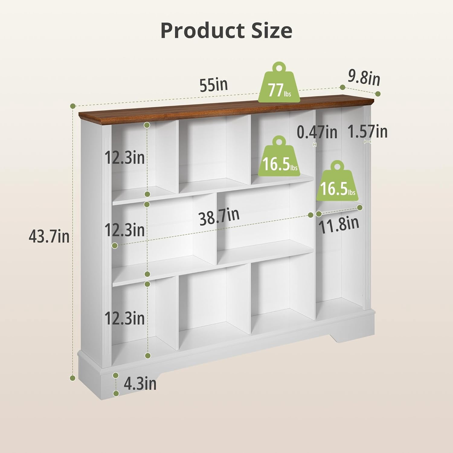 10 Cube Storage Bookcase, Modern 3-Tier Wooden Storage Organizer Open Bookshelf with Base for Living Room, Bedroom, Home Office