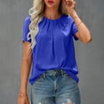 thumbnail image 2 of Tops for Women Crewneck Solid Color Pleated Puff Sleeve T-shirt Ladies Beach Blouse Tunic Tops Women's Summer Clothes, 2 of 6