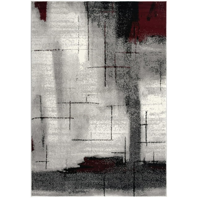 Rug Branch Montage 2' x 2' (Exact Size: 2'3" x 2') Abstract Indoor Doormat Rug, Grey Red, Modern - Entryway, Hallway, Bathroom, and Kitchen