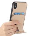thumbnail image 2 of Magnetic Carbon Fiber Case for iPhone XS / iPhone X with Holder Kickstand, Fiber Texture Wallet Phone Case with Card Holder Durable Military Grade Protection Cover for iPhone XS / iPhone X, Khaki, 2 of 10