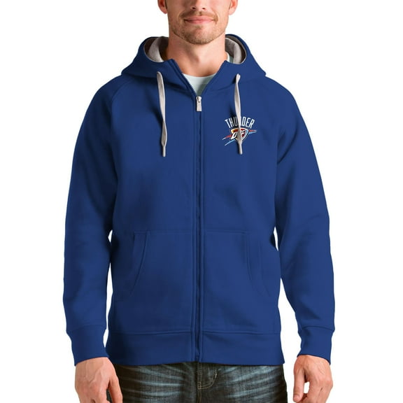 Men's Antigua Royal Oklahoma City Thunder Logo Victory Full-Zip Hoodie
