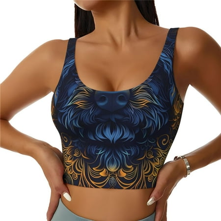 Adobk Elegant Dog Mandala Art Print Sports Bras for Women Longline Workout Crop Tank Tops Padded with Built in Shelf Padded Sports Bra-XX-Large