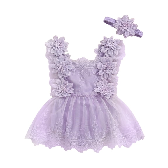 Hirigin Newborn Baby Girl Floral Lace Romper Dress Sleeveless Ruffle Mesh Tutu Dress 0 3 6 12 18 Months Cute Jumpsuits with Headband