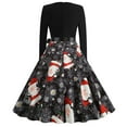 thumbnail image 4 of CEHVOM Robe Vintage Évasée à Nœud Papillon pour Femmes Robe de Bal Manches Longues Imprimée Noël Fête, 4 of 6