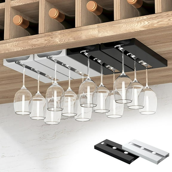 Yrmaups 2Pcs Hanging Wine Glass Rack, Upside Down Storage Rack for Goblet and Stemware, 6-Cup Capacity Space Saving Cabinet Organizer for Kitchen Bar and Home Decoration