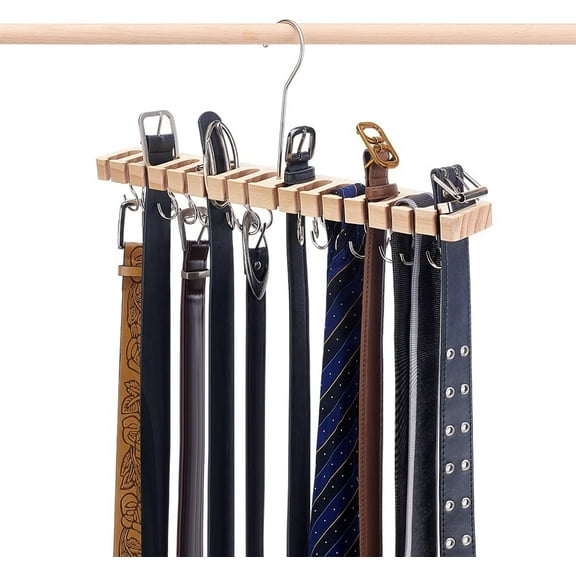 Wood Belt Storage Rack Belt Hanger for Closet Men Belt Tie Sock Storage Organizer Rack for Closet Versatile Woden Belt Holder for 44 Belts 16.5x21.6x0.8 Inches