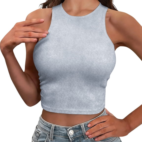Sports Bras for Women Removable Padded Athletic Yoga Running Crop Tops Sleeveless Gym Workout Tops Light Gray Size S