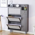 thumbnail image 3 of Holaki Rattan Shoe Storage Cabinet, Hidden Slim Narrow Shoe Cabinet with 3 flip Drawers and Door, Freestanding Shoe Rack with Drawer & Top Cubby for Entryway Hallway Living Room, 3 of 18