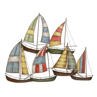 DecMode Multi Colored Metal Sail Boat Wall Decor