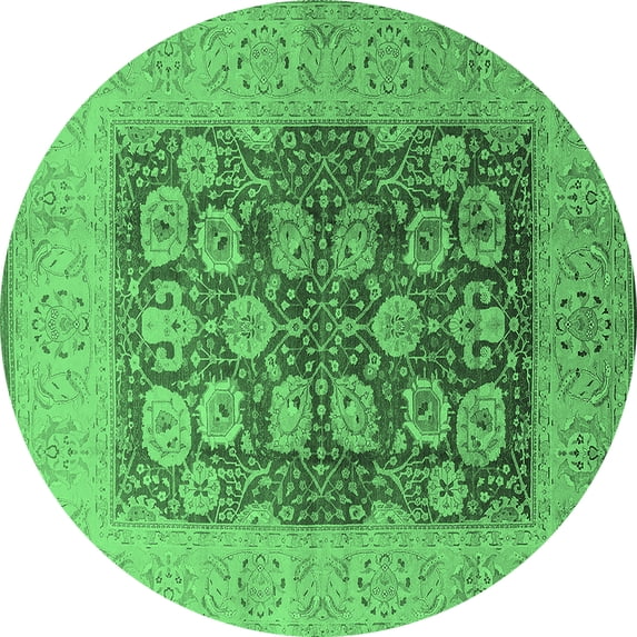Ahgly Company Indoor Round Oriental Emerald Green Traditional Area Rugs, 7' Round