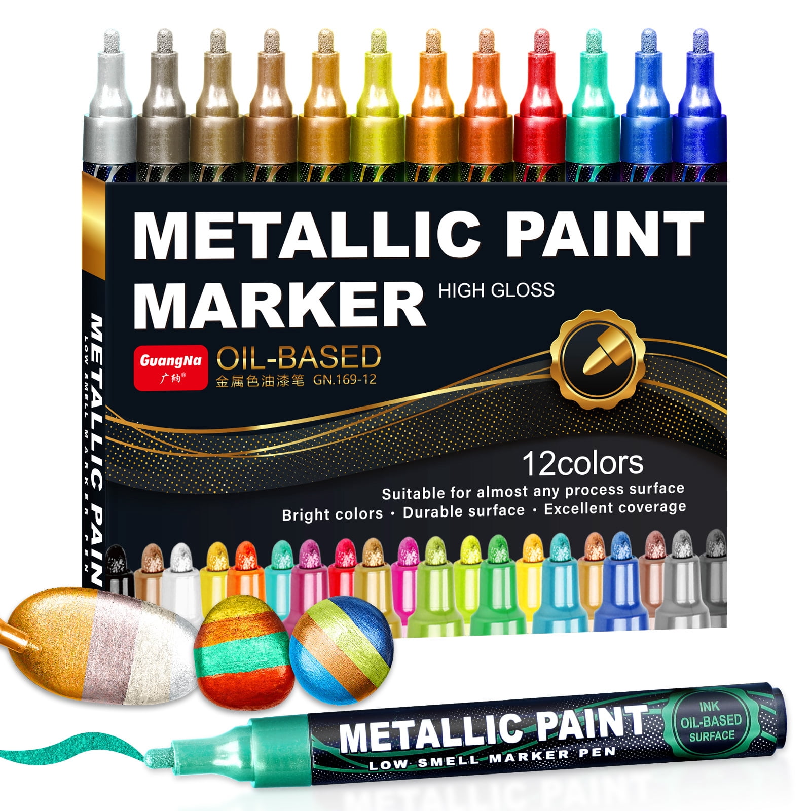 Matellic 12 Colors Nail Art  Markers， Metal Highlighter Waterproof，Car Modeling Drawing Painting Liner DIY