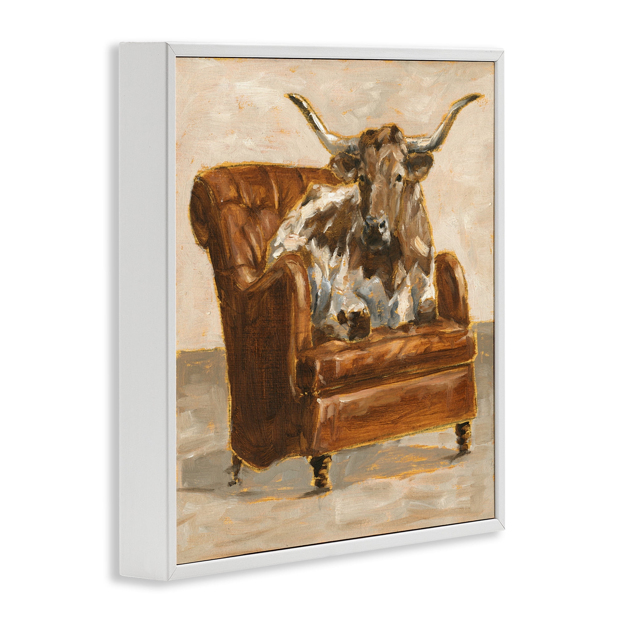 Stupell Industries Abstract Bull Livingroom Chair Animals & Insects Painting White Framed Art Print Wall Art, 17 x 17