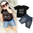 thumbnail image 2 of Newborn Baby Boys Summer Shorts Sets Short Sleeve Letter Print T-shirt Tops Denim Shorts Pants Boys 2pcs Outfits, 2 of 8