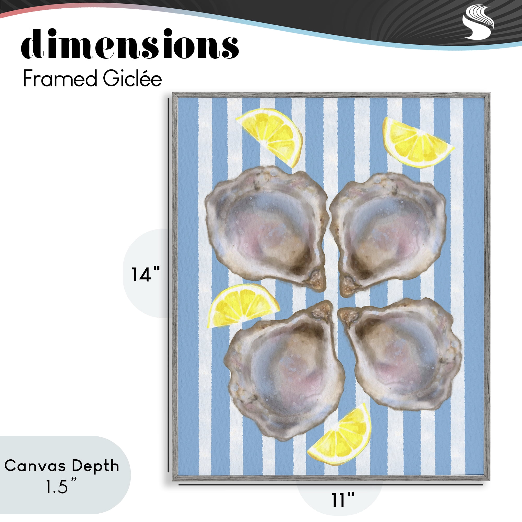 Stupell Industries Blue Stripe Oysters Gray Framed Giclee Art, design by Matthew Piotrowicz