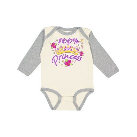 

Inktastic 100% Princess- tiara and roses Gift Baby Girl Long Sleeve Bodysuit