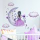 thumbnail image 1 of 1 Sheet, Purple Flower Butterfly Moon Girl Wall Sticker, Vinyl Peel And Stick For Girl's Bedroom, Home Room Decor, 1 of 4