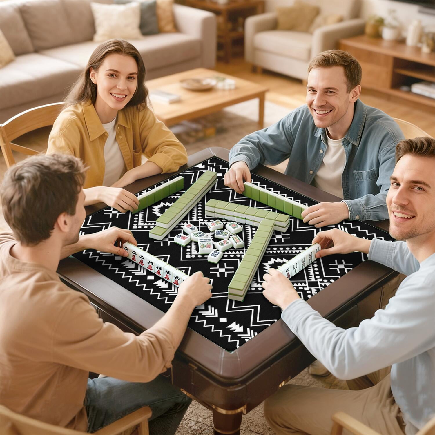 Classic Boho Style Multi-Purpose Rubber Table Cover 31.5x31.5 Inch Mahjong Game Mat Features Non-Skid Grip for Stability and Noise Dampening for Cards
