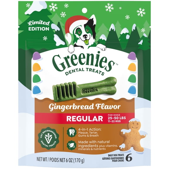 Greenies Dental Dog Treats Regular 6 oz Gingerbread Flavor