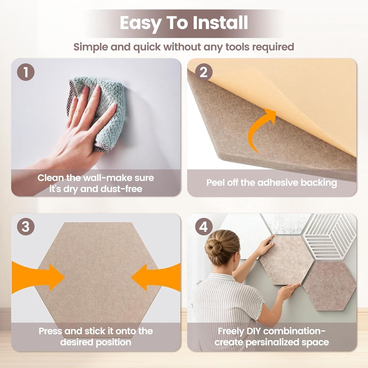 12'' Large Hexagon Cork Board Tiles – 10 Pack Adhesive Frameless Bulletin Board for Office & Home Wall Decor, Vision Board with 35 Push Pins, Decorative Pin Board for Photos & DIY$$Office