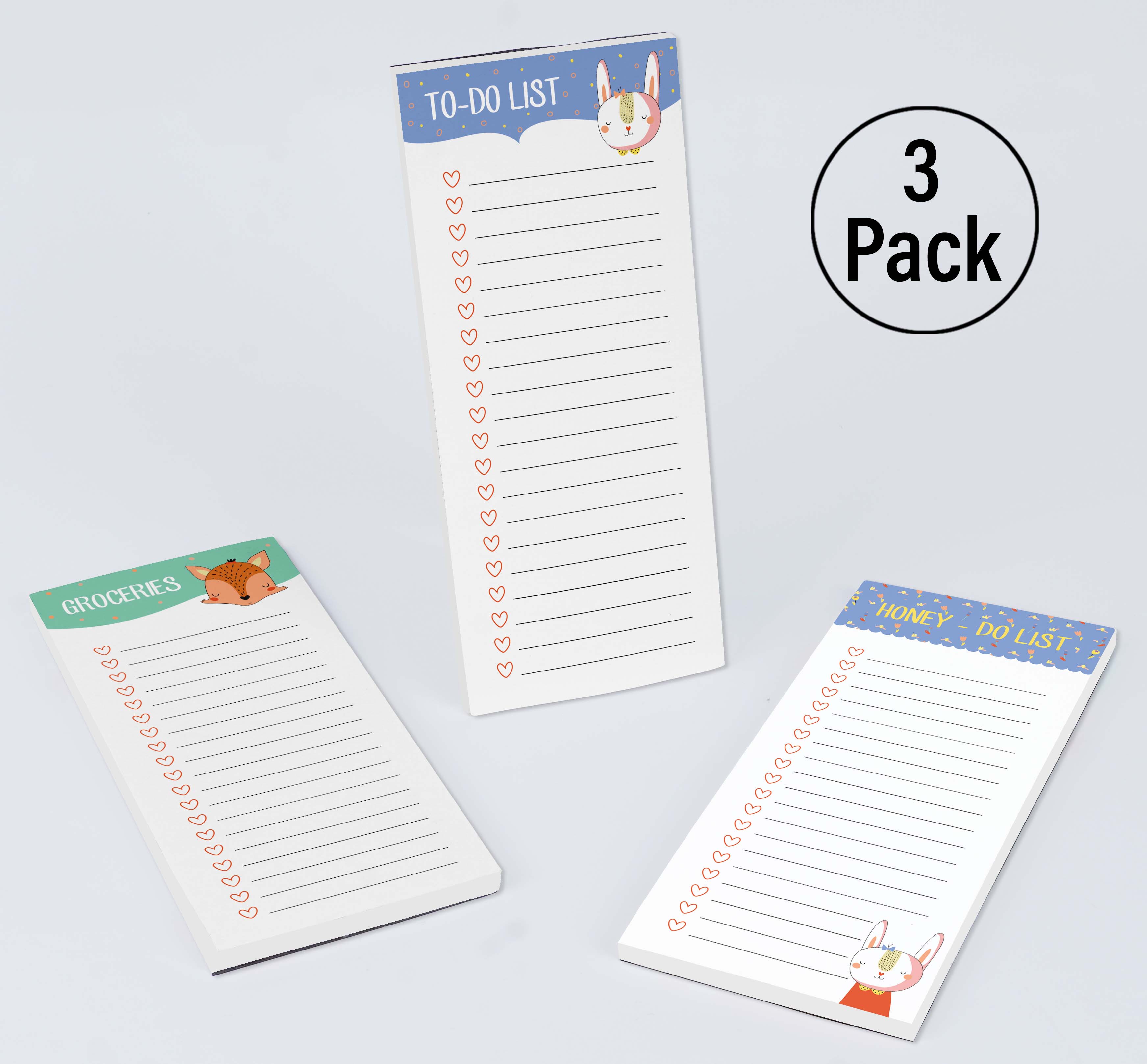 Inkdotpot Pack of 3 Magnetic Fridge To-Do List Notepads- Magnetic Memo Pads For Refrigerator-(50 Sheets Each)-3Q