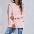 thumbnail image 2 of Camiseta de mujer de manga larga con cuello redondo y bolsillos, color rosa claro, cómoda e informal, talla XL, 2 of 5