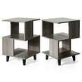 thumbnail image 1 of Gymax Ensemble de 2 Tables de Nuit Modernes Table d'Appoint Bout de Canapé Étagère de Rangement Gris, 1 of 10