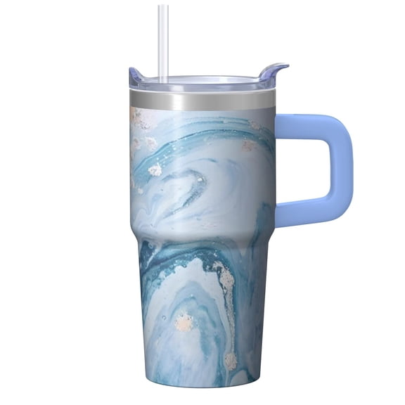 20oz Geometric Double Wall Tumbler with Handle and Straw, Stainless Steel Insulated Travel Coffee Mug Leak Proof