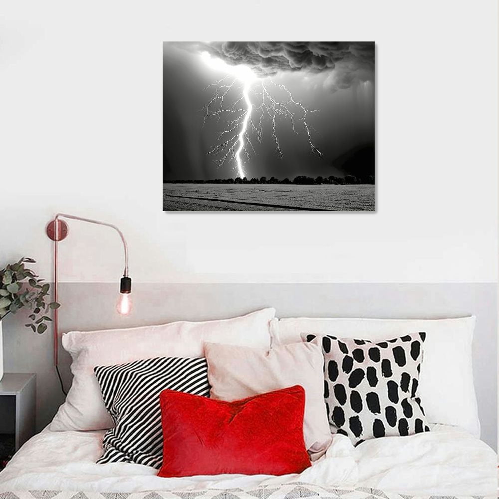 COMIO Black and White Wall Art Canvas Modern Wall Art Tornado with Lightning Pictures on Wall Art for Home Office Decorations Living Room Bedroom and Kitchen Decor Framed Canvas Prints