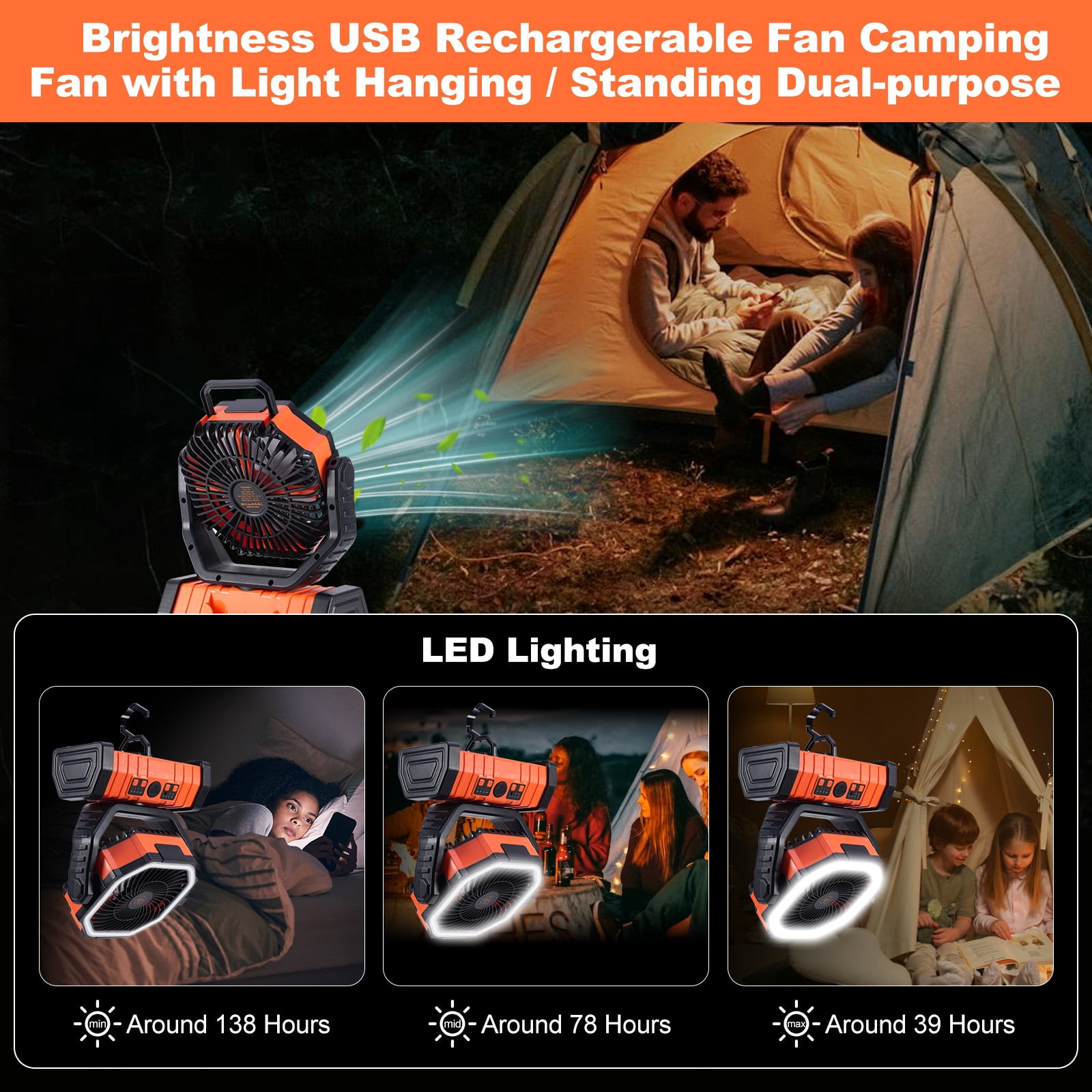 20000mAh Solar fan with LED Lantern, Camping Fan with Solar Panel, 10W Rechargeable Solar Powered Fan for Outside, Quiet Battery Operated Tent Fan for Picnic, Barbecue, Fishing
